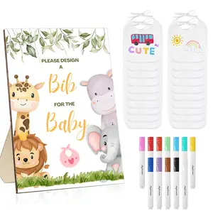 33pcs Baby Shower Games Sign Kit Party Favor Packs, Decorating Blank Bibs Kit Ideas, Includes decoración bebé Colorful Gifts Cotton