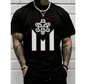 Men's 100% Cotton Puerto Rico-Inspired Graphic Tee - Lightweight, Breathable & Machine Washable for Casual Outings, Sports & Festivals, Black with White Geometric Design, Summer Essential, Casual Wear Tee | Round Neckline Top | Breathable Cotton
