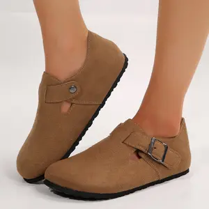 Suede Buckle Slip-On Loafers for Women Multicolor Casual Flats Adjustable Strap Fashion Footwear Indoor Outdoor Shoes