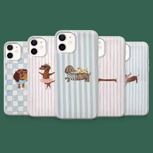 Cute Dachshund Dog Phone Case – Striped Cartoon Puppy Cover Compatible with iPhone 17, 16, 15, 14, 13, 12, 11, X & Samsung Galaxy