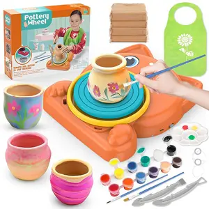 Clay Pottery Wheel Set with, Sculpting Tools and Painting Kit, Clay Art Items, Beginner DIY Craft Tool Set Includes 4 Clays, Perfect Gift for Boys and Girls