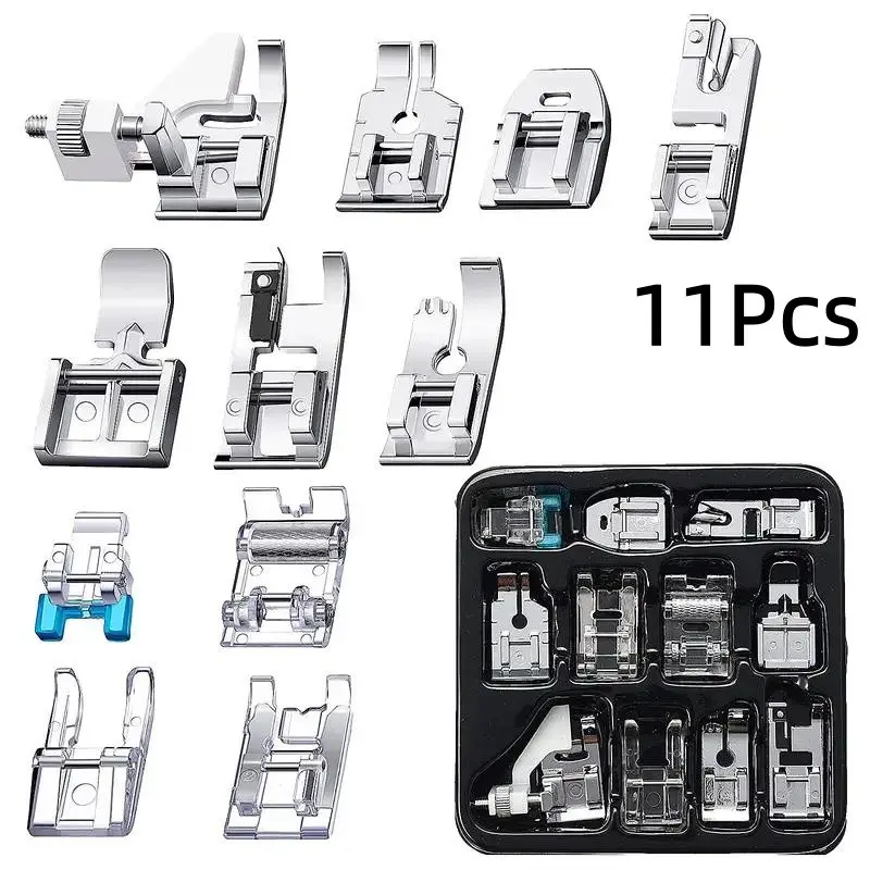 Upgrade Your Sewing Machine with 11-Piece Stainless Steel Presser Feet Set, Sewing Machine Kit Tools, Compact Box, Compatible with Home Sewing Machine, Brother, Singer, Janome, Babylock, Kenmore, Essential Sewing Accessories