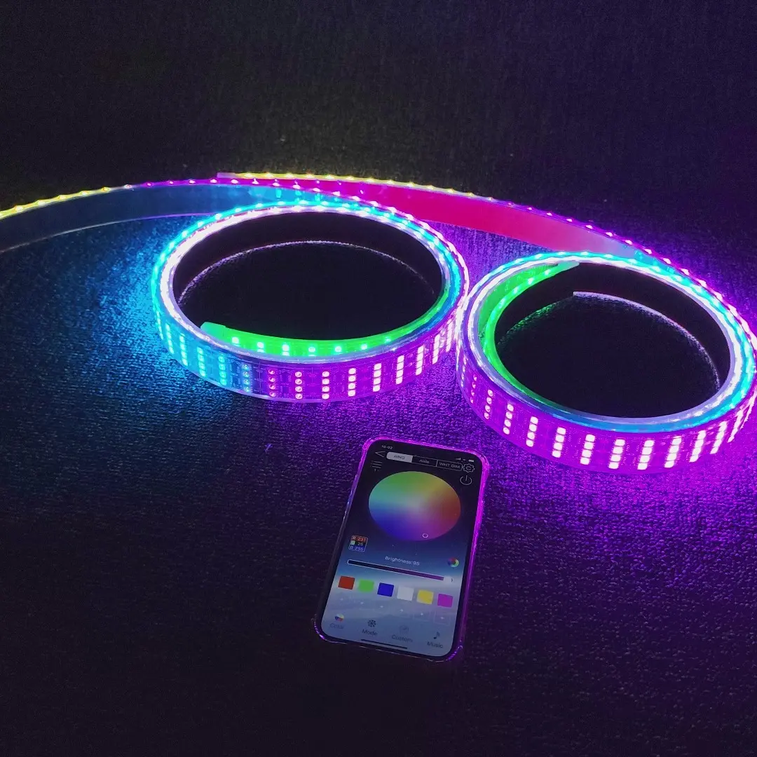 YDZWAVUI 3x 4FT Quad Row LED Strip Lights, Colorful Multi-Mode IP68 LED Outdoor Waterproof Decorative Car Lights for Polaris Slingshot 15.5'' Wheel Ring