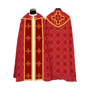 Medieval Vintage Court Print Cloak - Christmas Eve Easter Themed Ceremonial Shawl Cloak, Cosplay Robe Cape, Festival Celebration Performance Costume, Christmas Church Celebration Event Attire, Stylish Dress-Up Outfit Set for Creating a Unique Look.