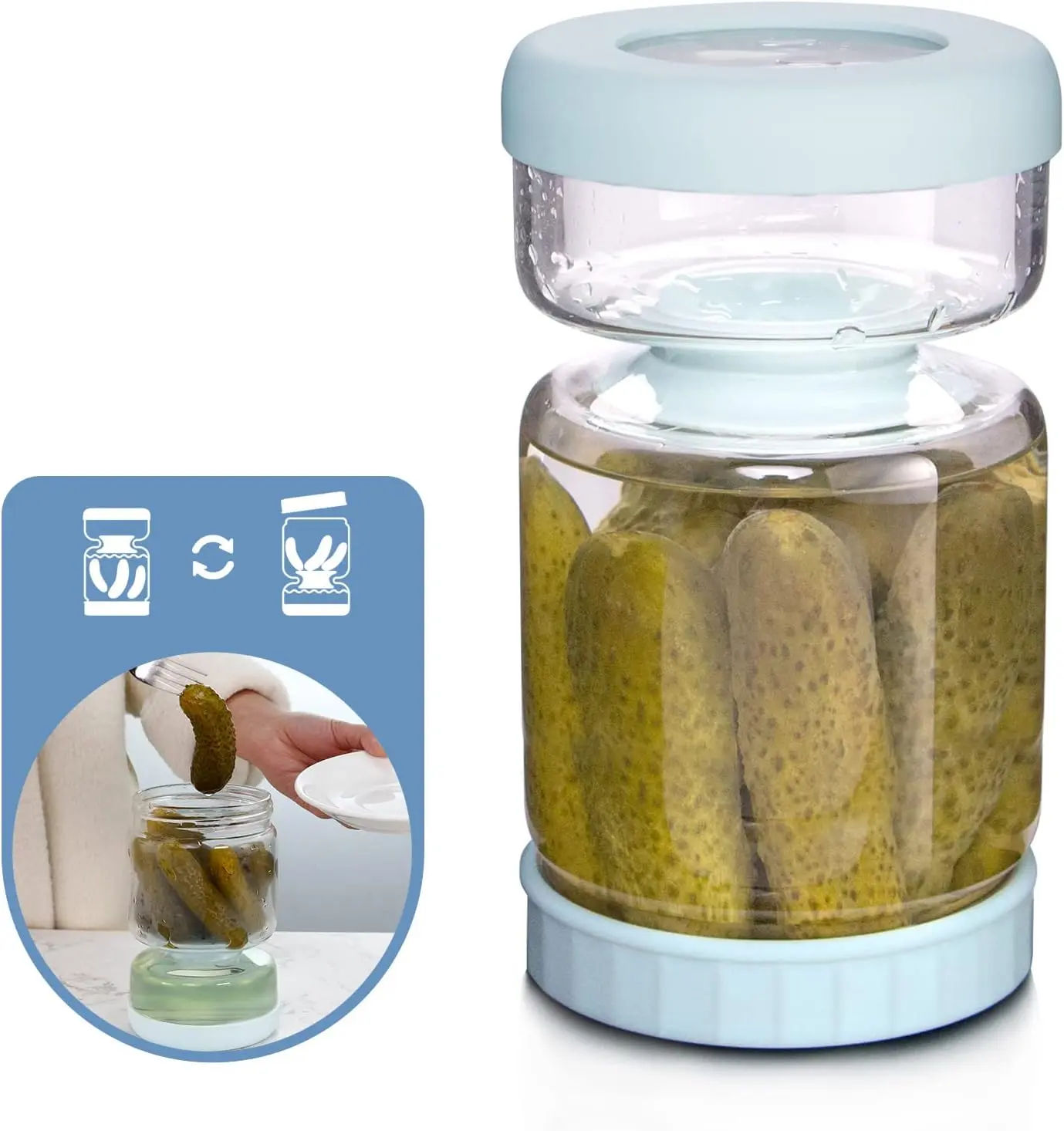 Premium Glass Pickle Jar with Strainer - 34oz Airtight Container for Fresh Pickles, Olives, and More - Durable, Leakproof, and Dishwasher Safe