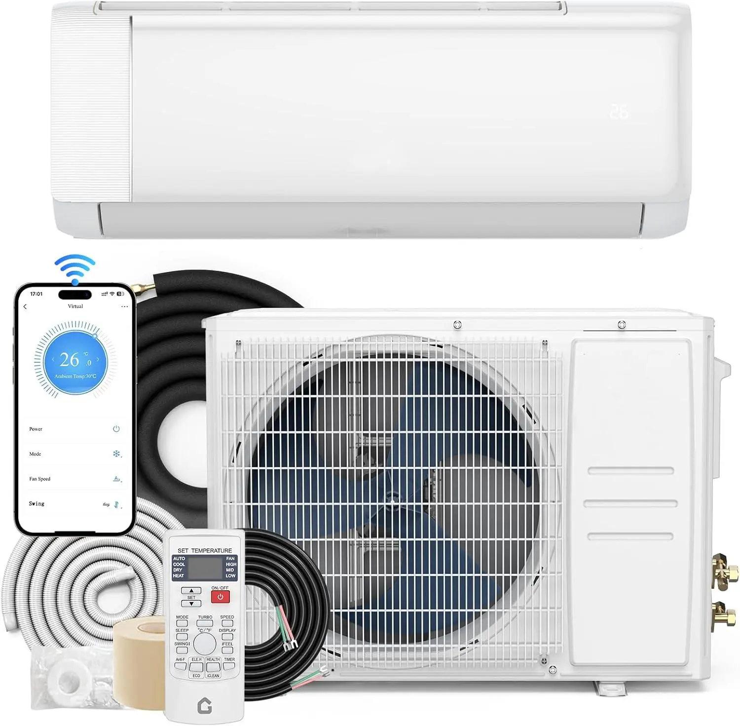 White 9000 BTU Mini Split Air Conditioner with Heater WiFi Alexa Control 18 Point 5 SEER2 Energy Efficient 230 Volt Window Type Aircon Window Ac Units