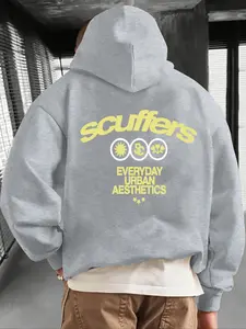 Men's Casual Hooded Sweatshirt, Trendy Scuffers Design, Fitted Slogan Pattern, Fall & Winter Wear, Moderate Fabric Thickness