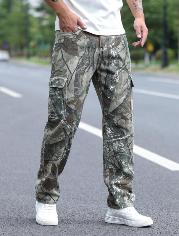 Men's Realtree Camo Cargo Pants Tree Branch Print Multi Pocket Baggy Gorpcore Streetwear Outdoor Tactical Jeans