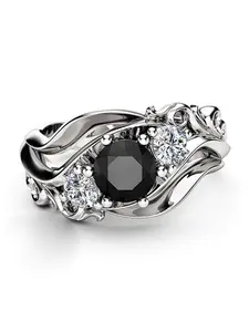 1 PC Elegant Black Cubic Zirconia Ring Statement Rings For Women For Wedding Engagement Party Jewelry Valentine's Day Gift