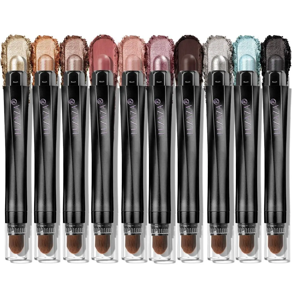 LUXAZA PRO Blue Eyeshadow Stick Makeup Set 10PCS, Neutral Shimmer And Matte Cream Eye Shadow Palette, Metallic Bronze Smoky Eyeliner Brightener Crayon Pencil Kit, Ideal Gift for Women -Mint Chocolate
