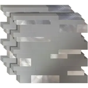 10 Sheets Backsplash Tile for Kitchen Peel and Stick, 11.81" X 11.81" Self-Adhesive , Metal Backsplash Subway Tile, Stick  Tiles Kitchen Bathroom (Grey+Frosted )