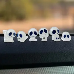 6 Piece Glow Skeleton Mini Resin Car Accessories Set, Cute Auto Interior Decor, Rearview Mirror Dashboard Ornaments, DIY Scene Props