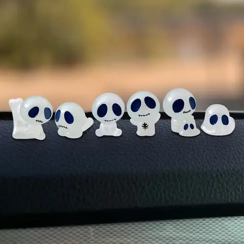 6 Piece Glow Skeleton Mini Resin Car Accessories Set, Cute Auto Interior Decor, Rearview Mirror Dashboard Ornaments, DIY Scene Props, Car Interior Decoration