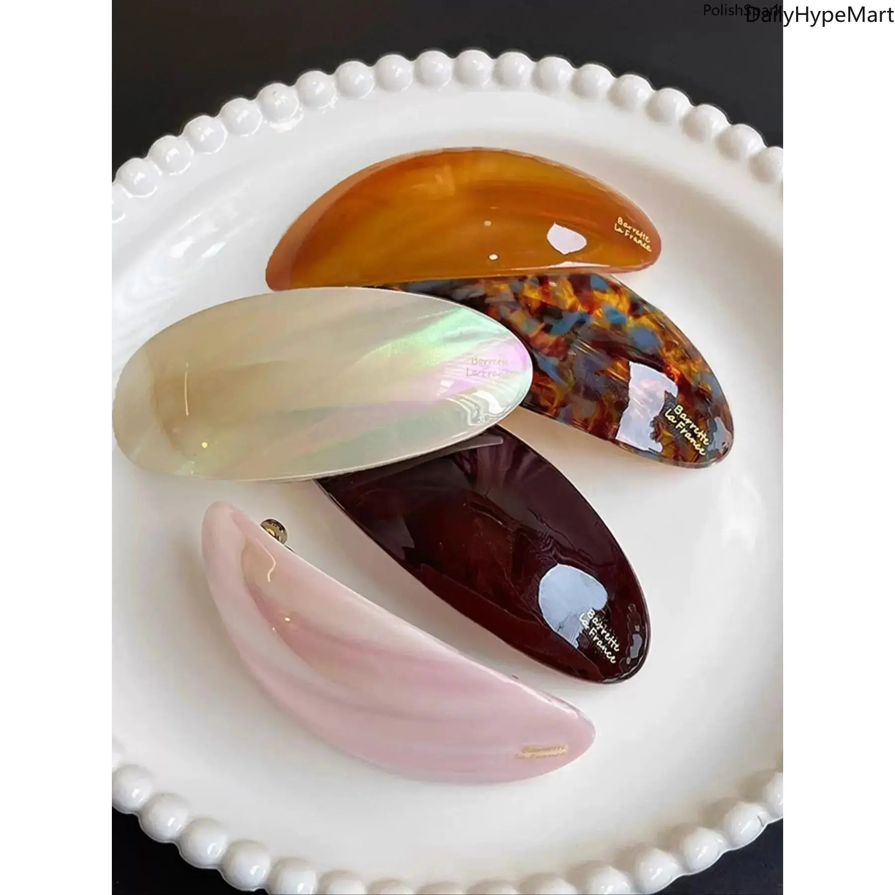 Women's French Chic 5-Pack Oval Acrylic Hair Barrettes - Tortoise Shell Cute Clips, Fashion Hair Accessories for Women, Everyday Use, Cute Hair Clips