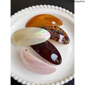 5 Pack French Style Acrylic Hair Barrettes, Tortoise Shell Hair Clips