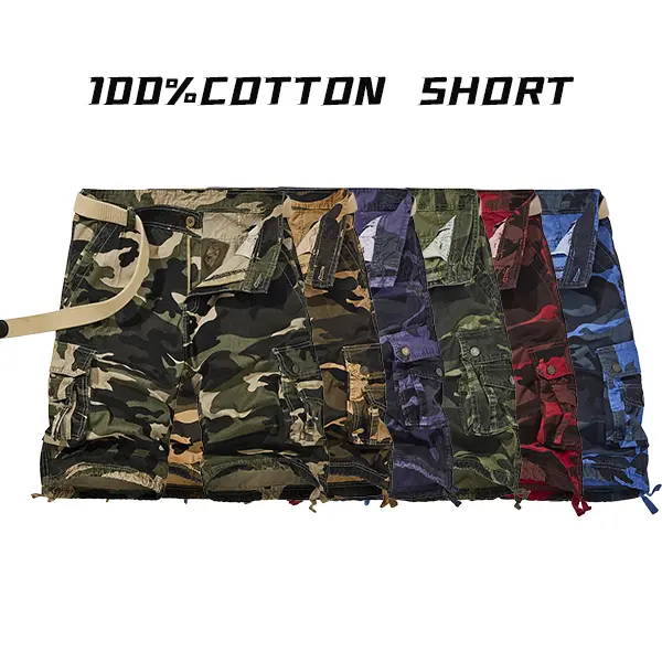 Men's 100% Cotton Camouflage Cargo Shorts - Menswear, Soft, Skin-Friendly, Durable, Multi-Color, Ideal for Travel, Hiking, Camouflage Design Men's Shorts