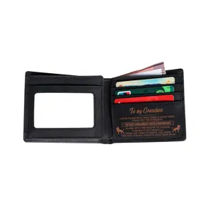 To My Grandson Gifts Ideas, Leather Black Wallet for Grandson from Grandpa Grandma, Birthday Christmas Graduation Gifts for Grandson