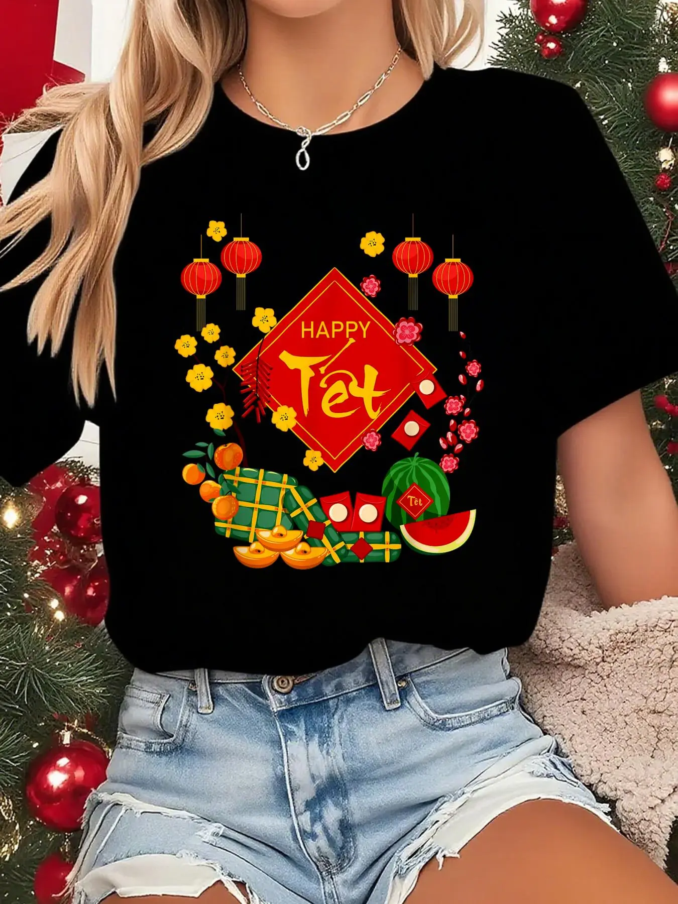 100% cotton women Tet Vietnamese Lunar New Year 2026 Happy Vietnamese holiday T-Shirt Print Round Neck Short Sleeve Streetwear Fashion Breathable Soft Unisex Designer Clothes For Women Casual Clothes