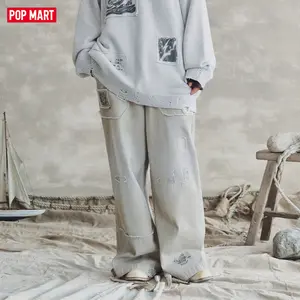 POP MART Hirono Living Wild - Freedom Island Nautical Striped Dirty-look Pants Grey