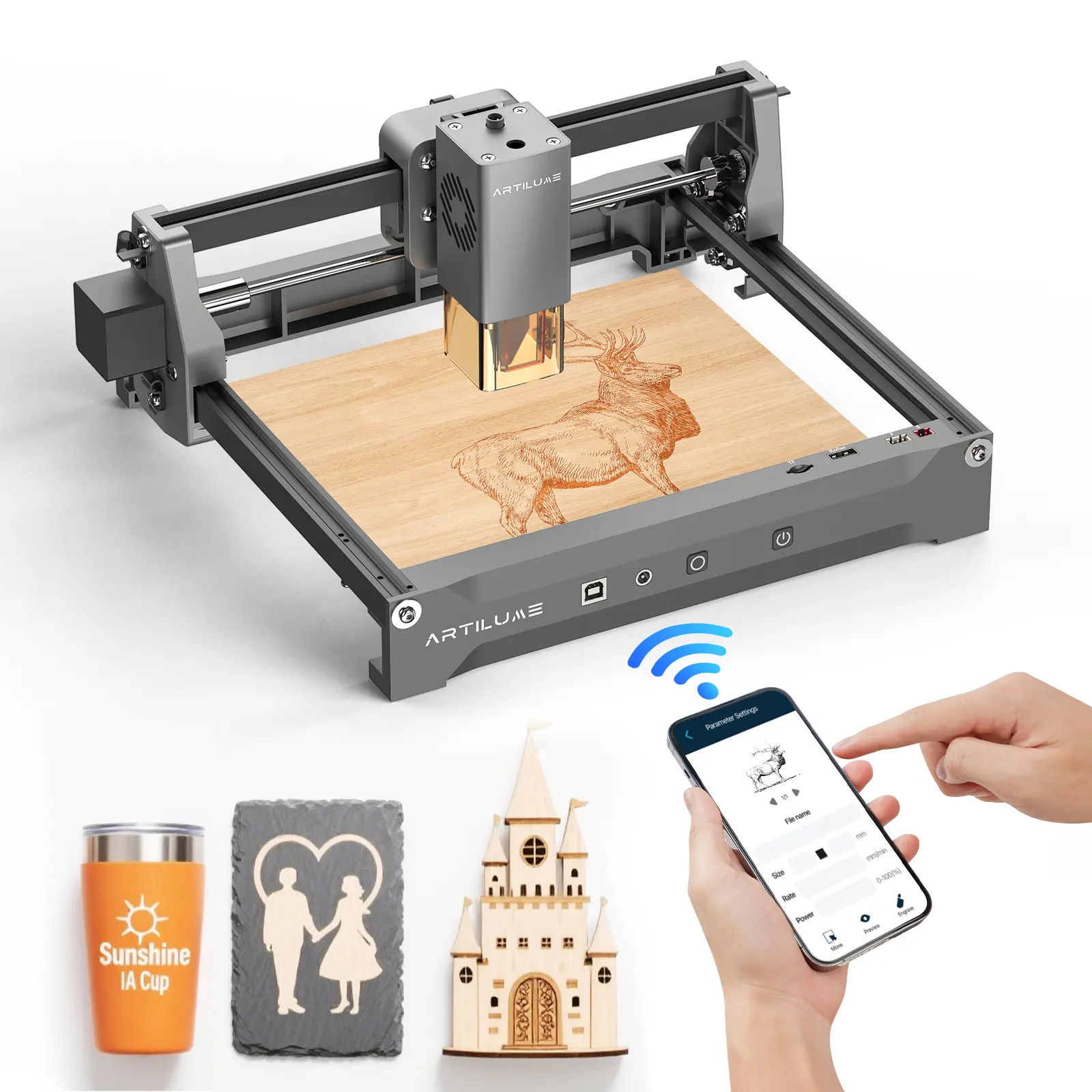 ARTILUME U1 12W Laser Engraver & Cutter, App Control Laser Engraving Machine, 0.01mm Precision, 200×150mm Work Area, for Wood, Leather, Acrylic, Fabric & DIY Crafts
