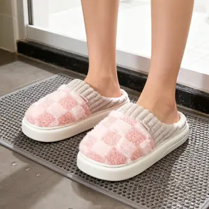 Women's & Men's Cute Winter Cotton Slippers Comfortable Non-Slip Plush Shoes Light Pink Gray for Casual Wear