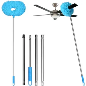 13-49.7 Inches Ceiling Fan Duster with Extension Pole, Adjustable and Removable Cleaner  for High Ceiling, Fan Cleaner for Window Door Furniture (Blue)