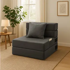 Folding Sofa Bed Convertible Sleeper Chair Floor Couch, High Resilience Memory Foam Lazy Sofa, Futon Sofa Sleeper Chair with Washable Cover for Living Room/Bedroom - Dark Gray