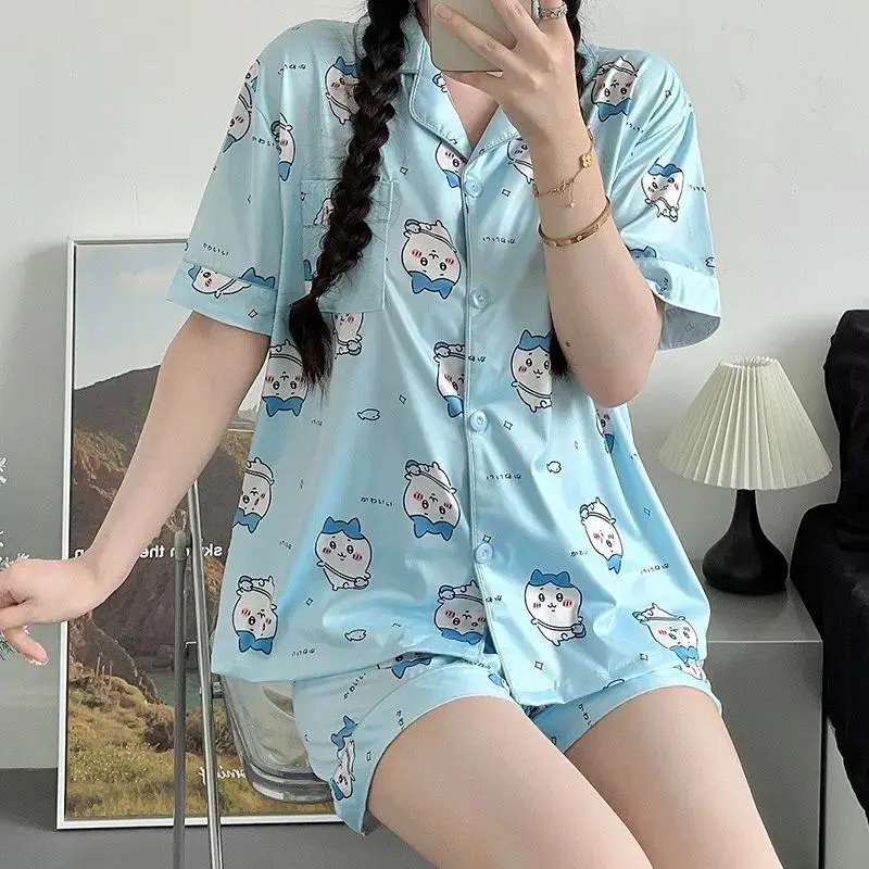 Cartoon Jhikwas Hachiware Pajama Girl Summer Short-sleeved Shorts Cute Usaqi Home Clothes Suit Long Sleeve Trousers Pajama