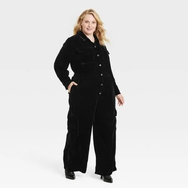 Women's Long Sleeve Velvet Cargo Jumpsuit - Universal