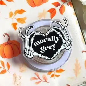 Morally Grey Skeleton Heart Phone Grip Magsafe, Dark Romance Bookish Kindle Grip, Spooky Skeleton Hands Heart Shape Grip Holder, Cartoon Phone Grip, Gift for Girls Boys
