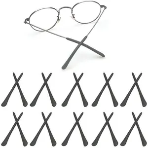 Glasses End Tips, Anti-Slip  Ear Sock Pieces Tube Sleeve Eyeglass Replacement Temple Tips for Thin Metal Glasses Arm(Black,10pairs)