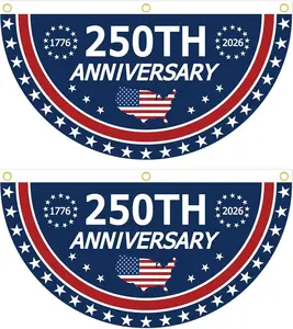 2Pcs 250th Anniversary USA Bunting Flag, 1776-2026 America 250 Anniversary Flags Patriotic Fan Banners for Outdoor Indoor America 250 Decorations, 1.5×2.9FT (B)