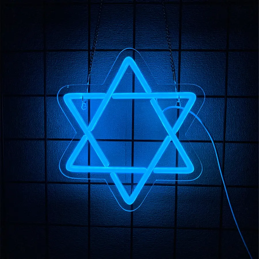 Star of David Neon Sign, Attivolife Hanukkah Decorations Jewish Star Shape Neon Light, LED Wall Decor for Home Office, Housewarming Birthday Gifts for Jews Judaism Women
