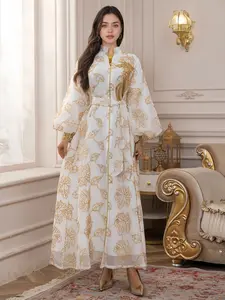 Elegant Embroidered Mesh Modesty Abaya Dress for Muslim Women, Abayas for Eid, Perfect for Ramadan and Eid, Loose Fit with Moderate Thickness, Modesty Muslim Clothing