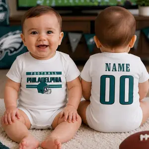 Personalized Philadelphia Baby Football Romper, Custom Name Number Baby Outfit, Short Sleeve Sports Romper, Game Day Baby Gift