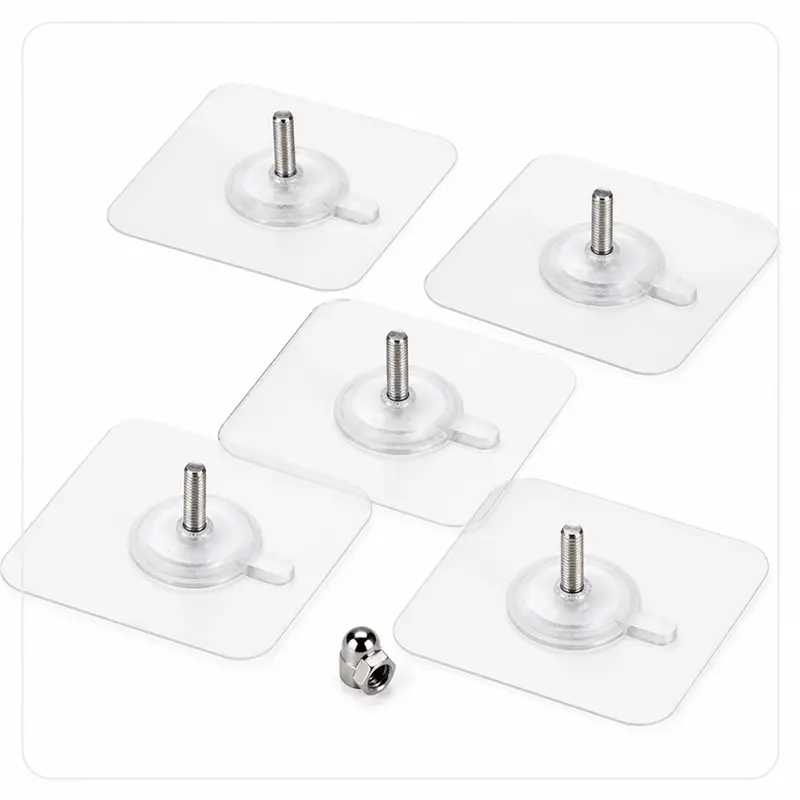 20/40 Pack No-Drill Adhesive Screw Hooks, Clear Self-Adhesive Wall Mount Screws, No-Nail Hanging Hooks for Bathroom, Kitchen, Tile, Glass and Metal