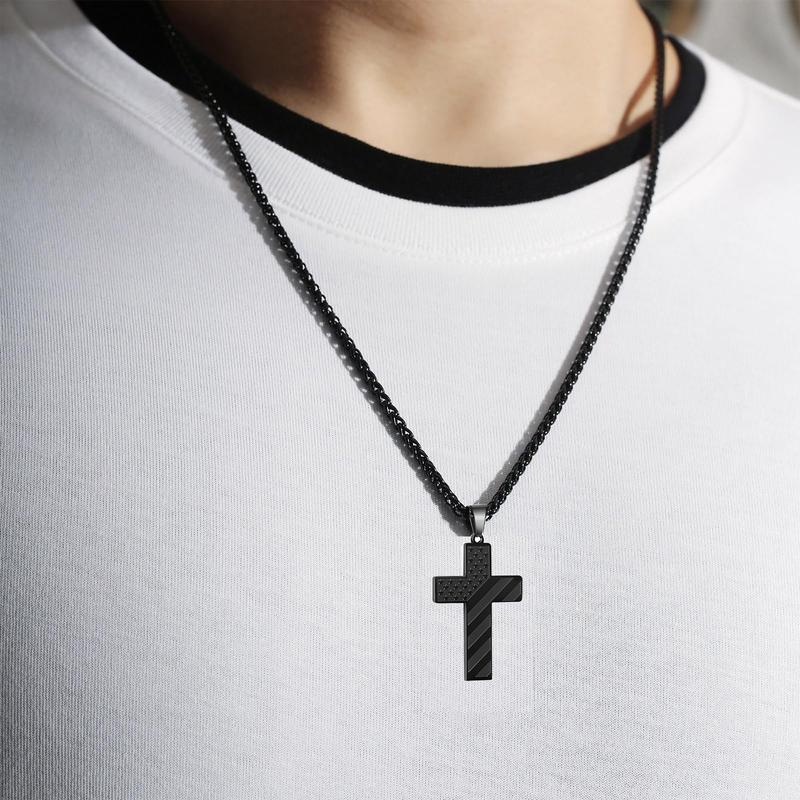 22 Inch Cross Necklace Bible Verse Stainless Steel American Flag Pendant Chain for Men Jewelry Gift