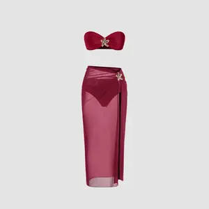 Cider Flower Detail Bandeau Cheeky Bikini Set With Cover Up Skirt SwimWeek