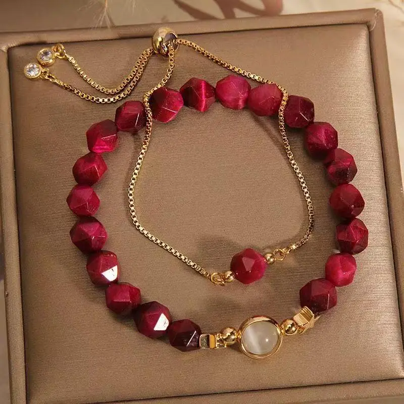 Tiger's Eye Stone Layered Gold Bracelet Set