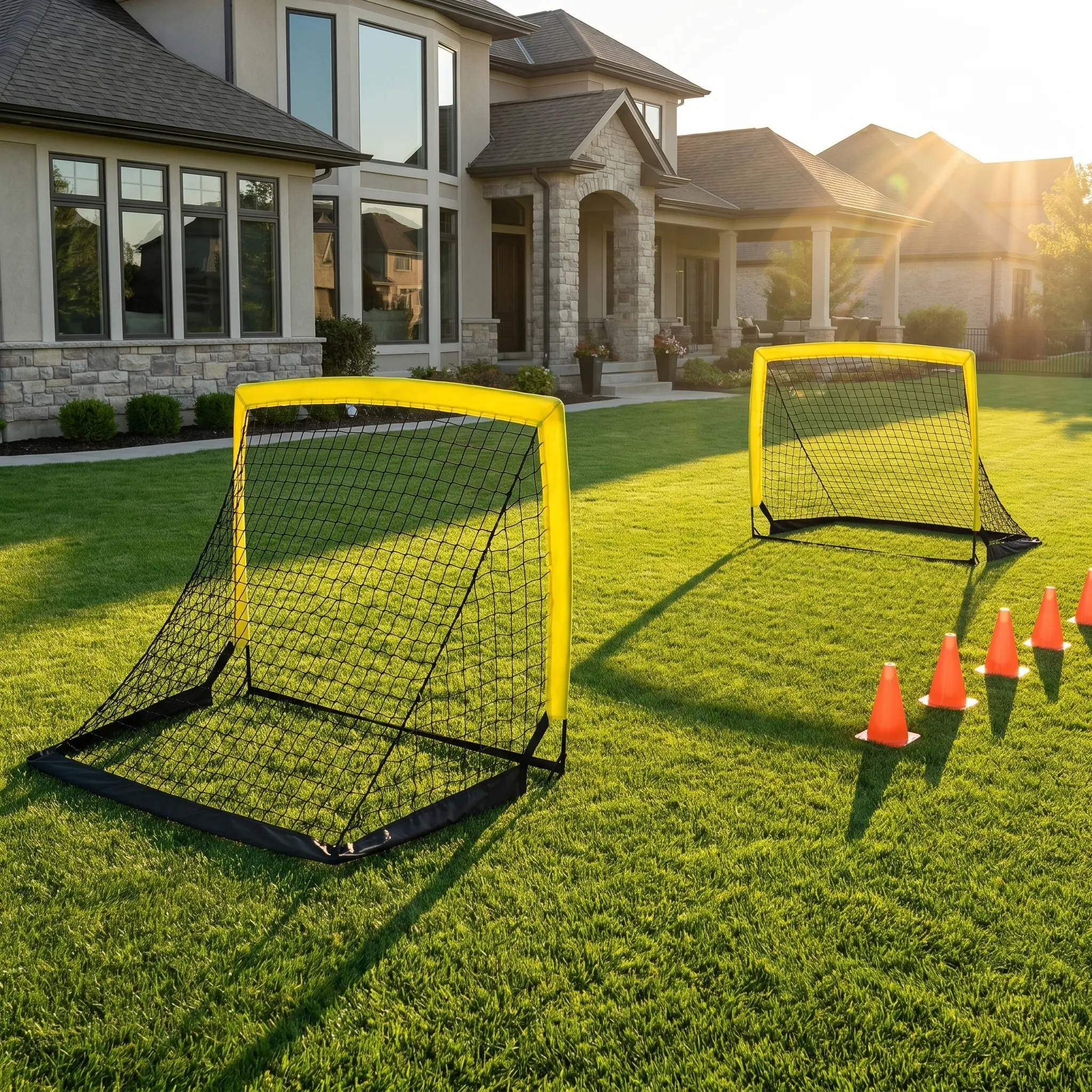 Kids' Portable Soccer Goal Set (2-Pack, 4x3 Ft Foldable) - Sturdy Quick-Setup Pop-Up Goals with Heavy-Duty Fiberglass Rods, Oxford Fabric, Themed Accessories for Backyards, Enhances Coordination, Teaches Soccer Fundamentals, Beaches