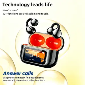 U-shaped open-ear Bluetooth earbuds; charging case with touch controls; 6 EQ presets; touch controls; longer battery life, ideal for running and workouts; compatible with Apple and Android devices; lightweight design