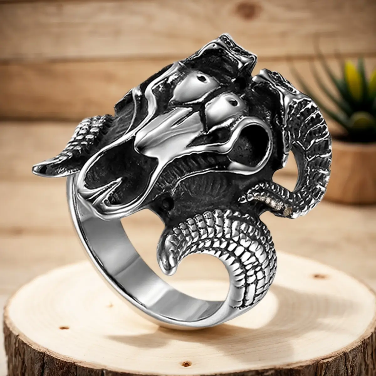 Stainless Steel Hip-hop Sheep Head Ring, Creative Exquisite Animal Series Men's Costume Jewelry for Everyday Wear, Everday