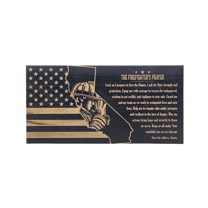 The Firefighter's Prayer (California) Engraved Wooden American Flag - LEF019 Decor Signs