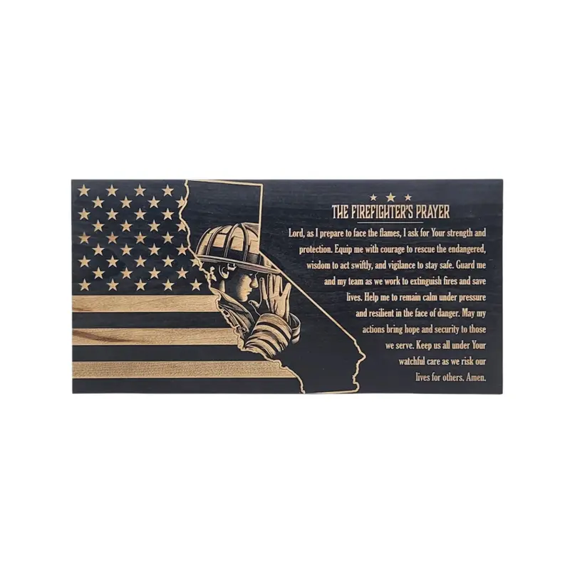 The Firefighter's Prayer (California) Engraved Wooden American Flag - LEF019 Decor Signs