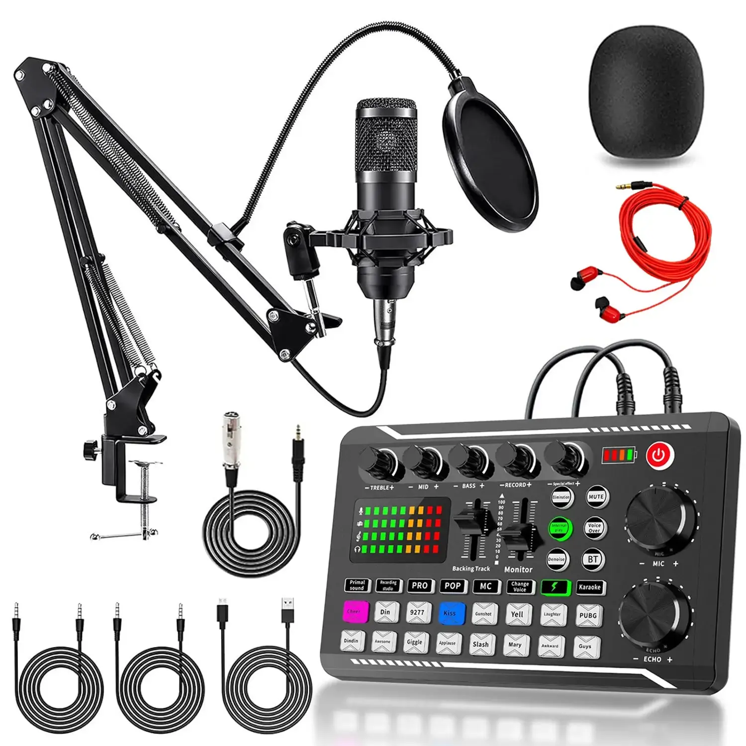 Live Streaming Audio Interface Kit, Bm800 Podcast Setup with Voice Changer, Streamer Microphone Starter Set for Youtube, Tiktok, Gaming, Singing, Live Audio Mixer, Podcast Equipment Kit, Podcast Studio Equipment
