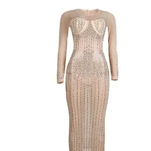 Elegant Long Sleeve Maxi Dress with Sequin Embellishments and Sheer Design for Special Occasions Party Womenswear