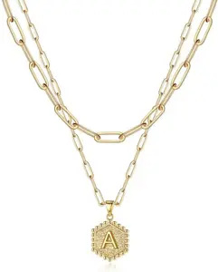 Dainty Gold Necklace for Women - 14K Solid Gold over Layering Necklaces for Women Cute Hexagon Letter Initial Necklaces for Women Gold Layered Necklaces for Women Jewelry Gifts