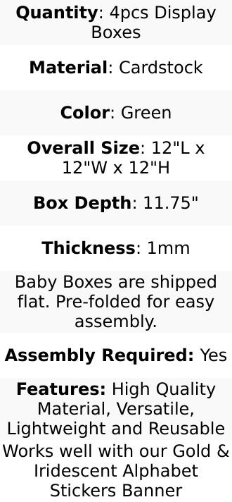 4 Pack Green Foliage Leaves Boho Design DIY Prop Balloon Boxes, Gender Neutral Baby Shower Party Decorations