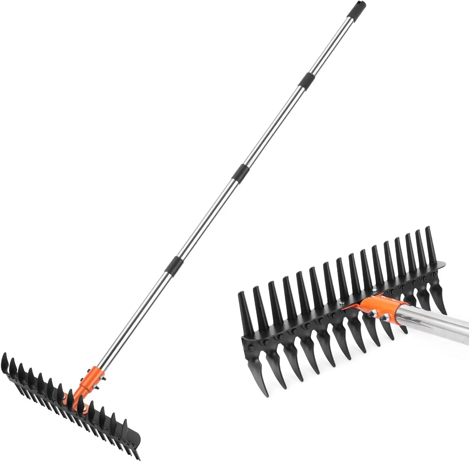 Garden Thatch Rake for Lawn, Heavy Duty Metal Thatching rake with  Handle, Wide 15inch Iron Dethatcher Rakes for Yard Leaf & Weed Clean, Soil Loose, Grass Groom