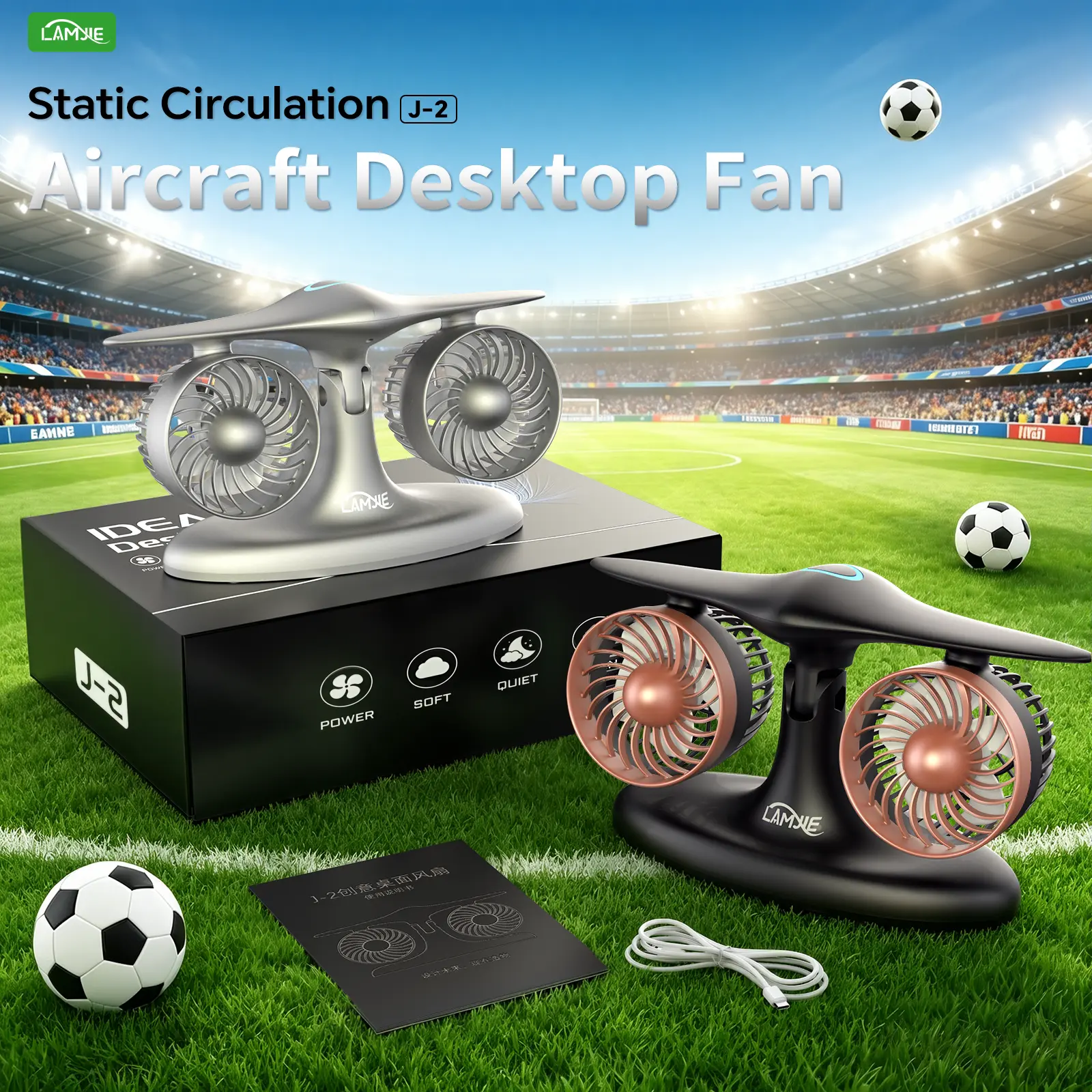 LAMJUE Aircraft Twin-Turbo Rechargeable Portable Jet Fan, 8000mAh Lithium Battery, 18H Long Runtime, Type-C Fast Charging, Quiet Cooling Fan for Home Office